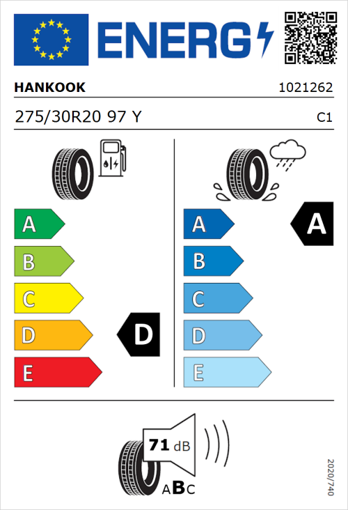 Tyre Label for Hankook Ventus S1 evo2 SUV K117 275/30R20 97Y