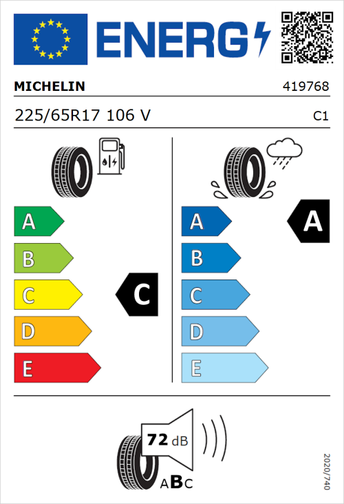 Tyre Label for Michelin Pilot Sport 4 225/65R17 106V