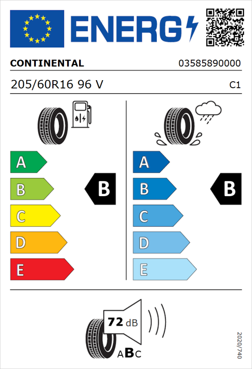 Tyre Label for Continental ContiPremiumContact 5 205/60R16 96V