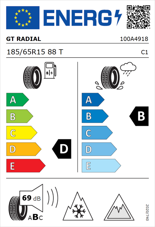 Tyre Label for GT Radial WinterPro 2 evo 185/65R15 88T
