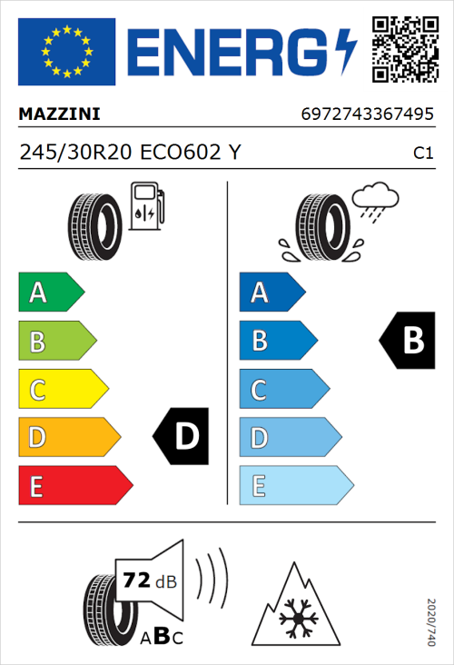 Tyre Label for Mazzini Eco 602 245/30R20 ECO602Y