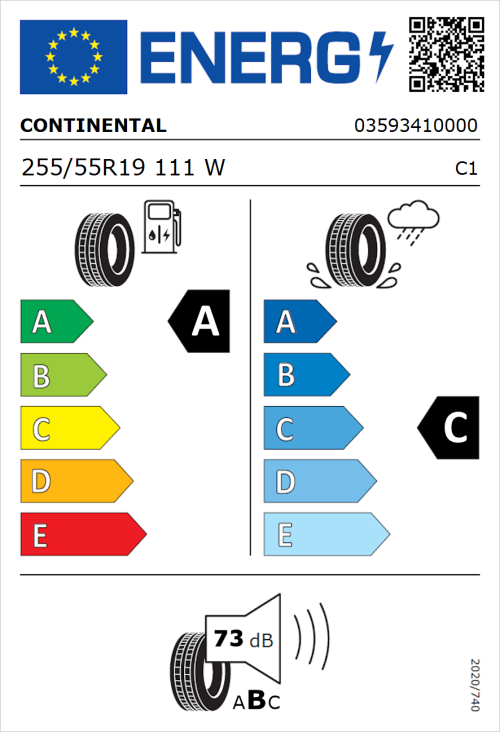 Tyre Label for Continental ContiCrossContact LX Sport ContiSilent 255/55R19 111W