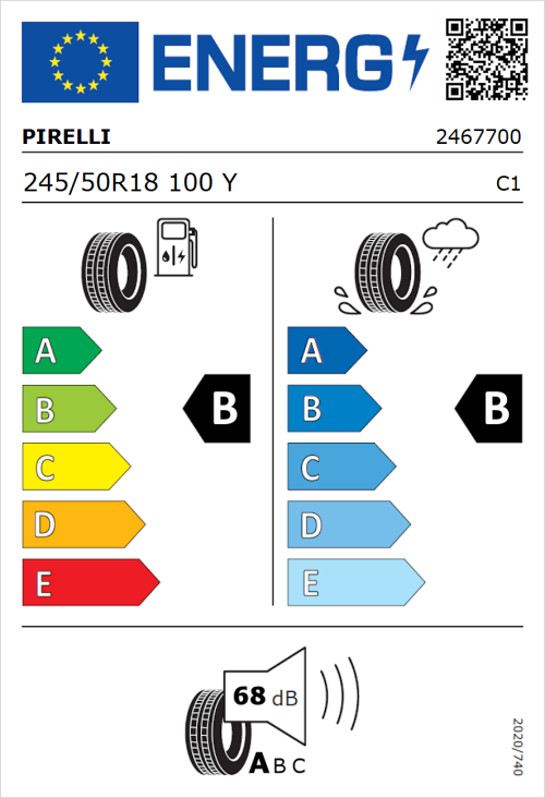 Tyre Label for Pirelli Cinturato P7 245/50R18 100Y