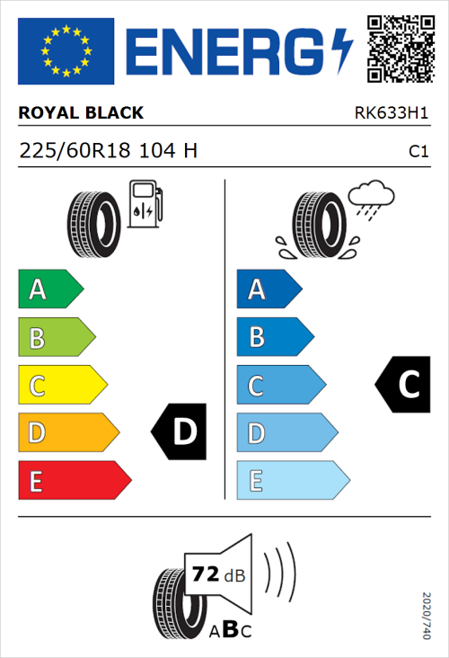 Tyre Label for Royal Black Sport 225/60R18 104H