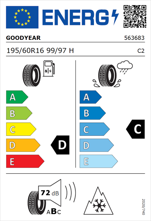 Tyre Label for Goodyear Vector 4Seasons Gen-1 195/60R16 99/97H